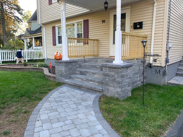 Pavers pathway, pavers steps, pillars and pavers porchPicture